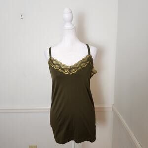 Y2K Dots Cami Tank Top 2X Womens Fitted Green Lace Trim Fairy Grunge WhimsiGoth